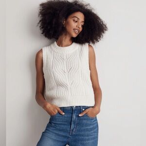 Madewell Cream Cable-Knit Sleeveless Crewneck Sweater